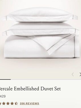 Boll & Branch Percale Embellished Duvet Set- White/Oak F/Q NWOT